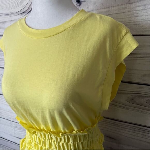 Zara Yellow Smocked Waist Short Sleeve Crop Top - Picture 4 of 7